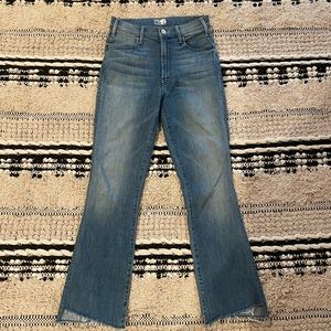 Mother high rise medium wash denim jean with cropped ankle